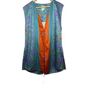 JEANNE MARC Women's Vintage Sleeveless Button Down Blouse/Vest Teal Size Medium